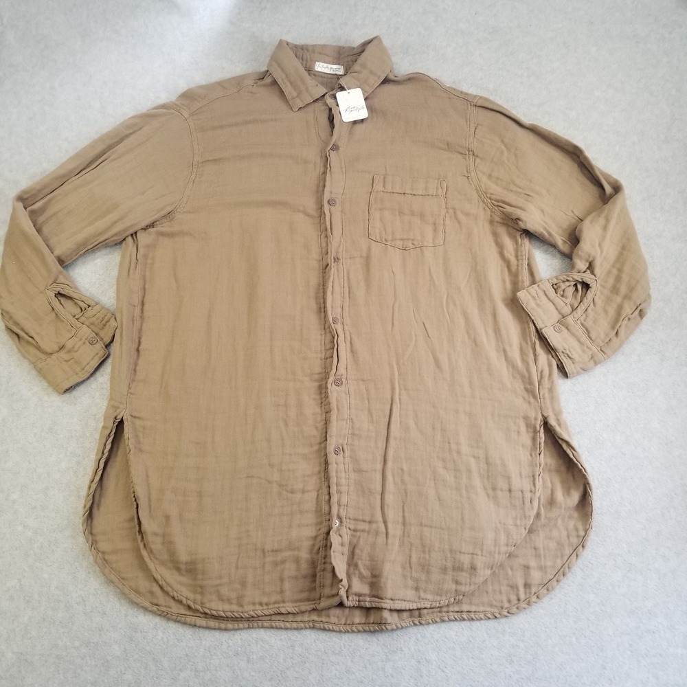 Free People CP Shades Shirt Womens M Brown Marella Button Down Dress Made in USA - Picture 1 of 13